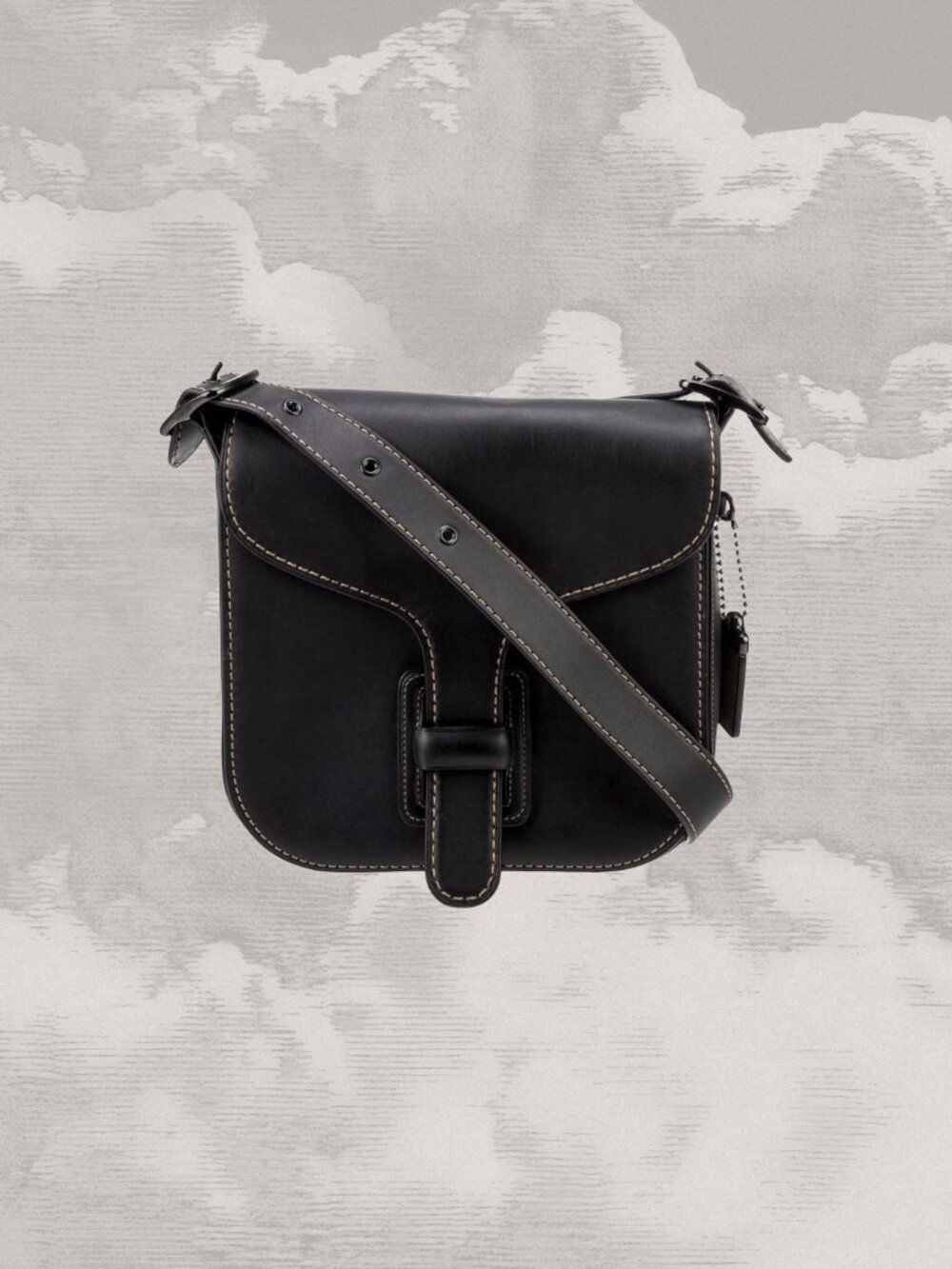 COACH Courier Bag Black contrast stitching flap crossbody shoulder unisex EUC